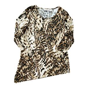 Susan Graver Liquid Knit Top Womens Size S Animal Print Asymmetrical Hem Shirt